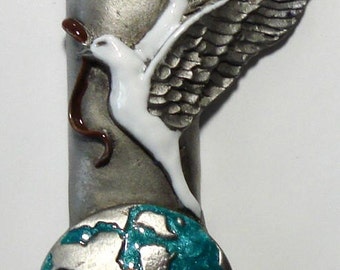 Handpainted Pewter Dove Mezuzah with Swarovski Crystals and kosher mezuzah scroll