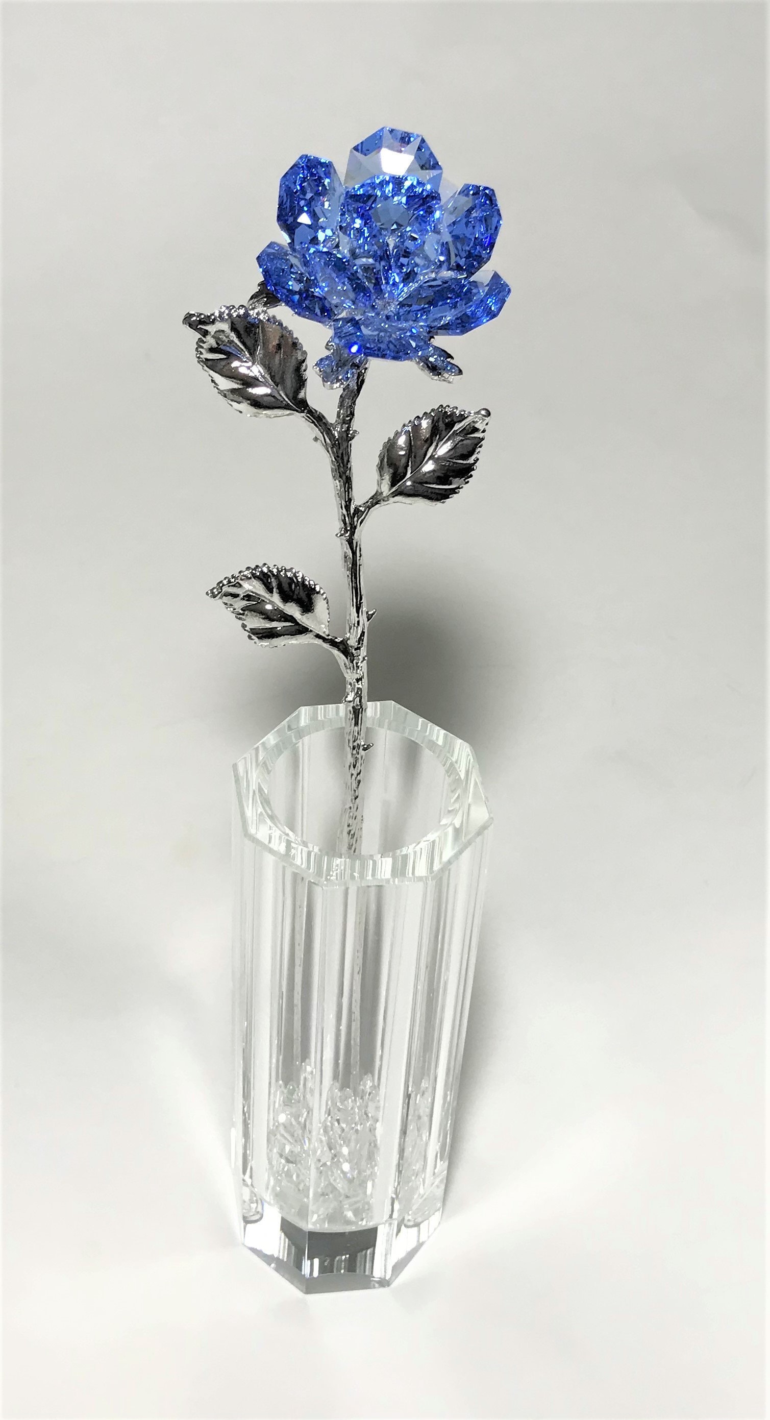 Blue Crystal Rose In Crystal Vase Long Stem Blue Crystal Etsy