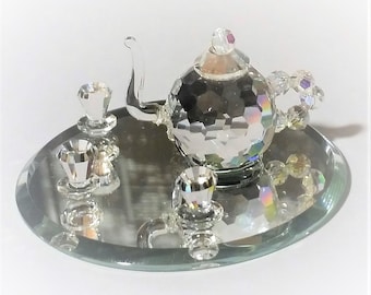 Crystal Tea Set made with Swarovski Crystal - Tea Set Miniature For Collectors