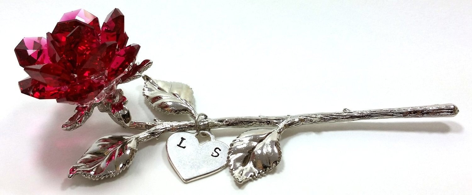 Intials Red Personalized Red Rose With Two Initials Red Crystal Rose - Etsy