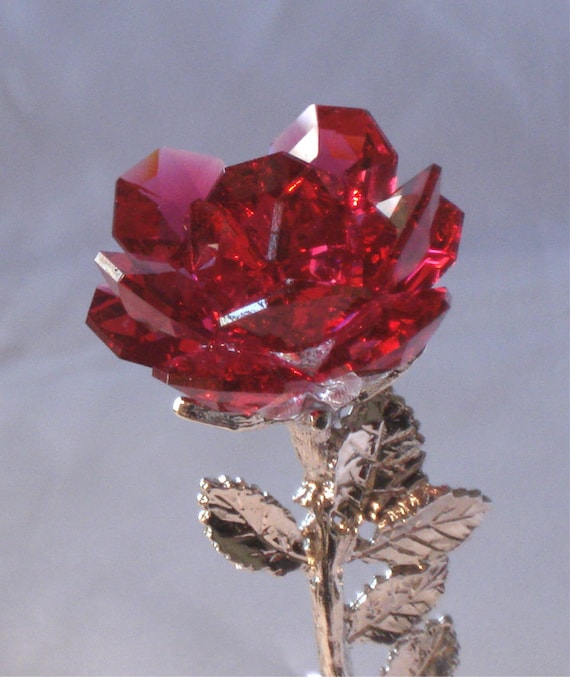 Red Rose - Crystal Red Rose Handcrafted by Bjcrystalgifts