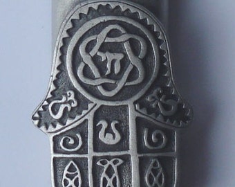 Genuine Pewter Chamsa Mezuzah Case made with Swarovski Crystal