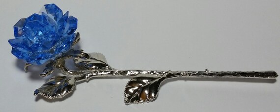 Crystal Blue Rose Handcrafted by Bjcrystalgifts Using Swarovski