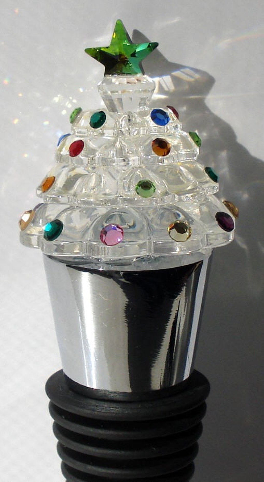 Wine Stopper Made With Swarovski Crystal Christmas Tree Holiday Bottle