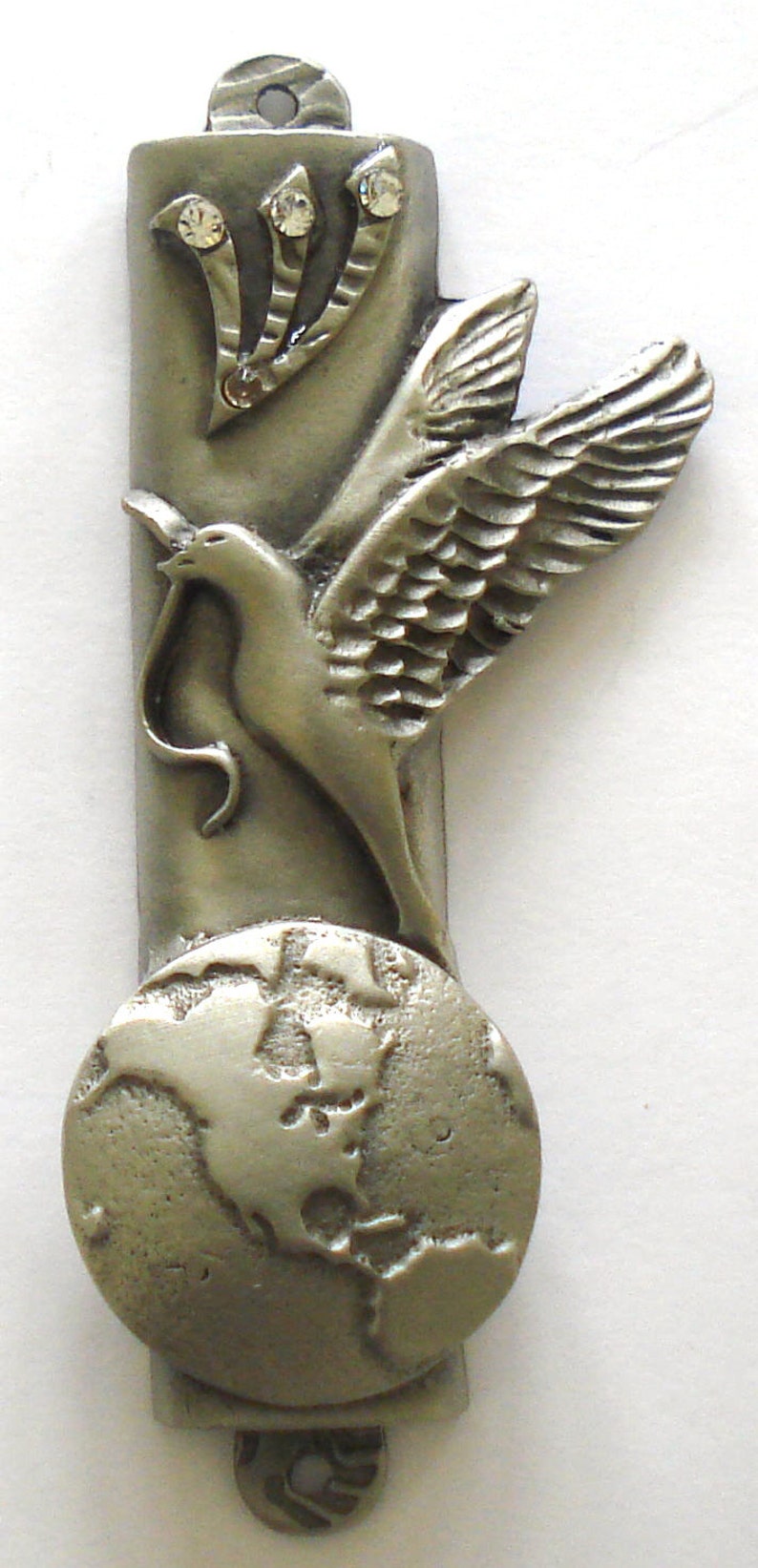 Mezuzah Pewter Dove over World Peace Dove Mezuzah Mezuzah for door comes with a kosher mezuzah scroll image 1