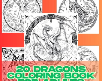 Libro para colorear de 20 dragones para adultos / Dragones de fantasía en PDF / Criaturas míticas imprimibles / Páginas para colorear digitales / Arte RPG para descargar
