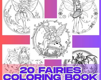 20 Fate Libro da colorare per adulti - Pagine da colorare fantasy stampabili (download digitale)