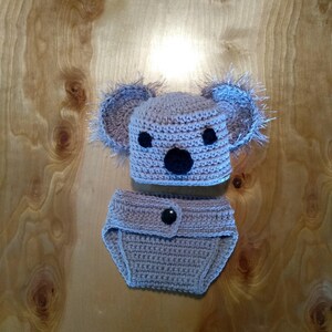 Hand Crocheted Koala Bear Hat & Diaper Cover Set, Baby Koala Bear Hat,Koala Bear Hat, Infant Photo Prop,Baby Bear Hat, Halloween Costume Set