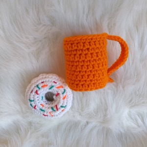 Quick to Ship Hand Crochet Coffee Mug & Donut Set ,Crochet Donut, Coffee Mug, Coffee Mug and Donut Photo Prop Set ,Crochet Play Kitchen Toy