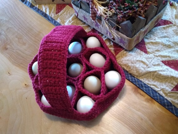 Hand Crocheted Egg Basket, Bakers Dozen, Country Decor