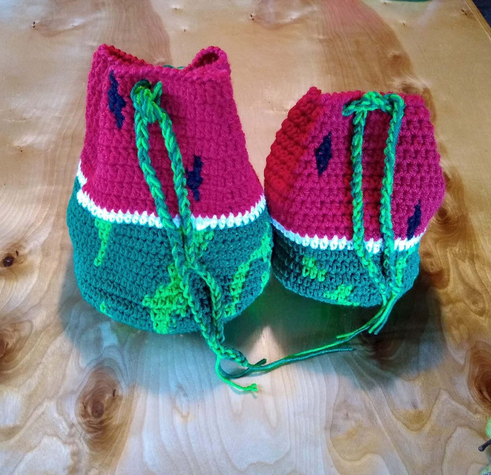 Watermelon Crochet Bag – Handmade Wooden Handle & Kofea Dress