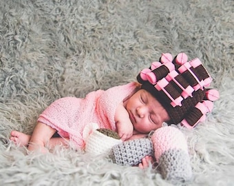 Crochet Curler Hat,Quick to Ship Hand Crocheted Curler Hat,Crochet Curler Hat ,Curler Hat Photo Prop, Baby Photo Prop,Custom Curler Hat