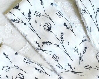Hand Torn Cotton Fabric Strips 2" Black on Cream Flower Fabric,