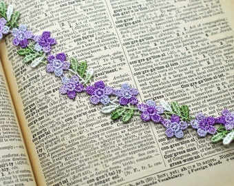 Dainty Violet Purple Floral Flower Lace Trim (3/4"), Shabby Chic, Lace, Doll Trim, Scrapbook Journal Trim, Decorative Edging