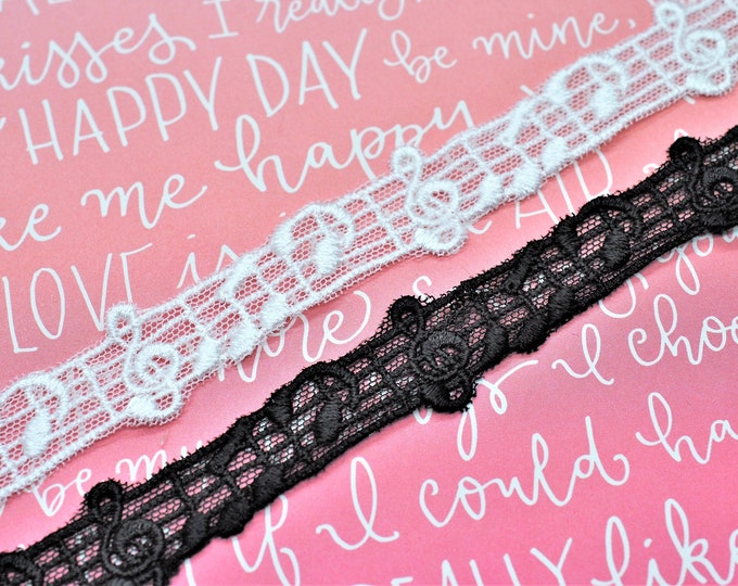 Embroidered Music Notes Lace Trim Music Ribbon Black White Etsy