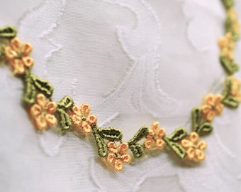 Yellow Green Venice Petite Decorative Narrow Floral Trim, Doll Trim, Scrapbooking Art Journal Trim, Slow Stitching, Crazy Quilting