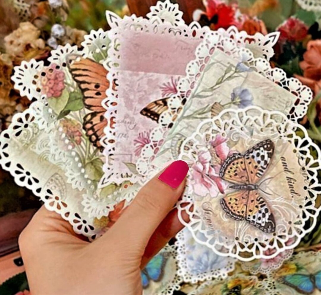 Mini Paper Doilies 10 Printed Butterfly Floral Nature Etsy