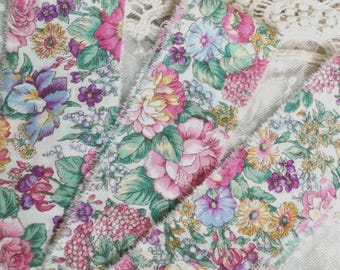 Hand Torn Vintage Garden Floral on Cream Cotton Fabric Strips 2"