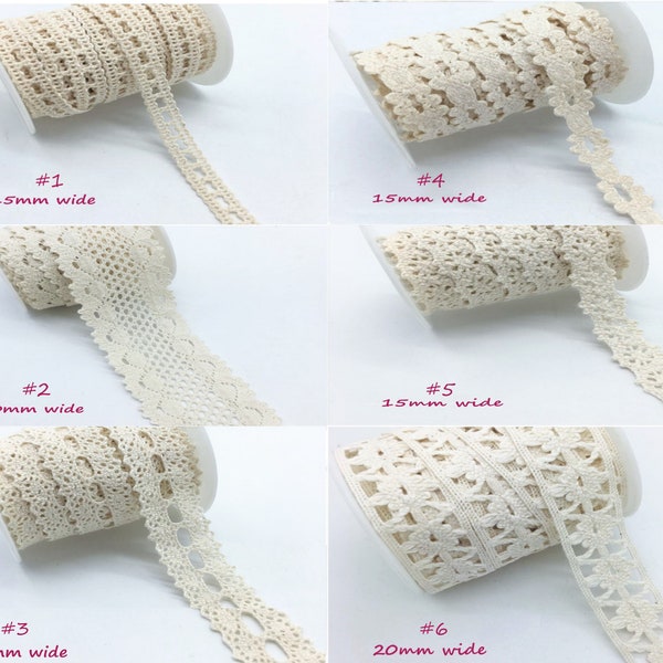 Small Dainty Mini Crochet Cotton Ecru Beige Ivory Cream Lace Trim, Doll Trim, Scrapbook Lace