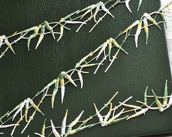 Embroidered Bamboo Floral Trim: Green Leaves, Asian Textile Art - 1"