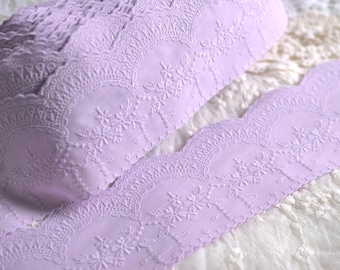 Purple Cotton Eyelet Floral Embroidered Scalloped Edge Lace Trim 3"