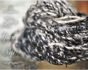 NEW!  Black and White Banana Yarn, Banana Silk Yarn, Hand Spun, Fun Yarn, Eco Friendly Yarn, Hypo Allergenic Yarn, Mini Skein,