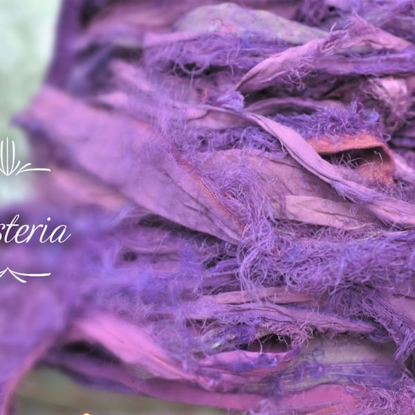Sari Silk Ribbon Yarn, 1, 2, 3 or 5 Yards or Full Skein, Dyed Fuzzy Eyelash, Soft Sari Silk Ribbon Yarn, Lilac Colorway