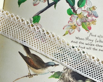 Cream Thin Hole Mesh Design Hollow Lace Decorative Honeycomb Mixed Media Trim 1 1/8"