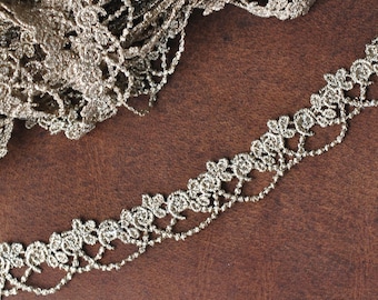 Dainty Vintage Inspired Metallic Vintage Gold Floral Rose Swag 3/4" Decorative Edging Lace Trim