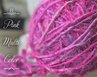 Recycled Sari Silk Yarn, Pink Hand Spun,