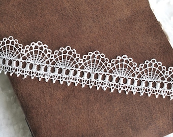 White Embroidered Hollow Scallop Lace Trim 1 1\2", Art Journal Scrapbook Lace Embellishment, Mixed Media Creations, Edging Lace
