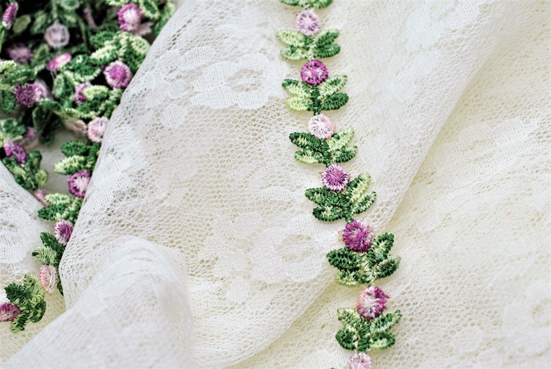 Dainty Mini Floral Venise Guipure Violet Purple Rose Lace Trim 1/2, Shabby Chic, Lace, Doll Trim, Scrapbook Lace, By the Yard image 2