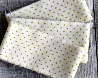 Hand Torn Olive Green Polka Dots on Cream Fabric Strips