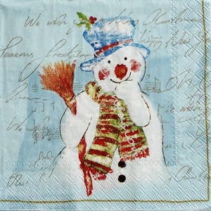 Decoupage Cocktail Paper Napkin, Snowman, Potted Christmas Tree,  Mixed Media Altered Arts and Crafts, Ephemera