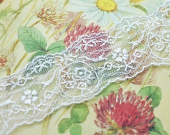 Rayon Vintage Inspired Dainty Floral Design Embroidered Scallop Mesh Lace Trim  1 1/2", Journal Scrapbooking Lace, Shabby Chic, Doll Lace