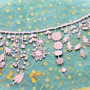 Pink Floral Lace Tassel Embroidery Hollow Lace Trim Fringe, Junk Journal Slow Stitch Snippet Cluster, Scrapbooking Ephemera, Shabby Chic