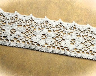 Cream Crochet Hollow Floral Flower Lace (2 1/2"), Slow Stitching, Scrapbooking, Art Junk Journal, Decorative