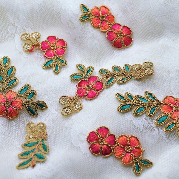 Sari Gold Iridescent Sequin Boho Flower Snippets, Fussy Cut Flower Appliques, Scrapbooking Ephemera, Junk Journal, Slow Stitching, Fiber Art