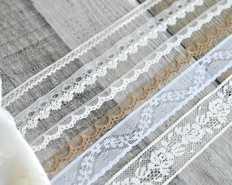 Delicate Dainty Thin Flat Lace Bundle of 6 Yards Floral Ladder Scalloped Swag Mesh Net Lace