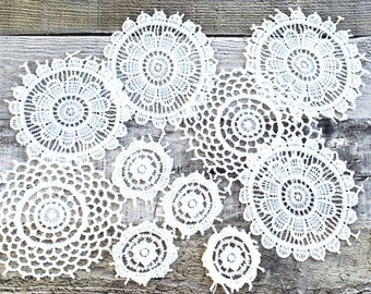 Mini Round Lace Doilies (5 or 10), 4" & 2" Floral Design Miniature Doilies, Thin Doilies