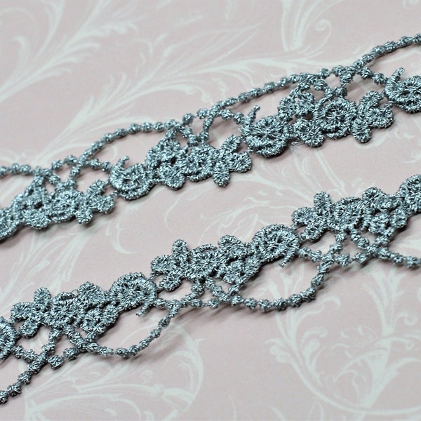 Gray Silver Mini Metallic Floral Swag Scallop Lace Trim, Costume Lace, Hair Supply Lace, Doll Trim, Scrapbook Lace, Junk Journal Lace