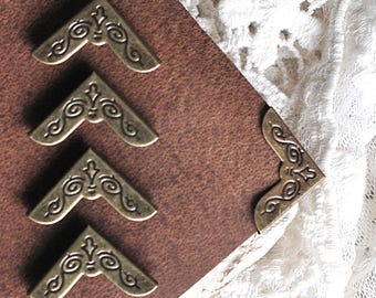 Decorative Antique Brass Metal Corner Protectors for Journal Scrapbook Picture Frame Book Lid Embellishment 4 or 8