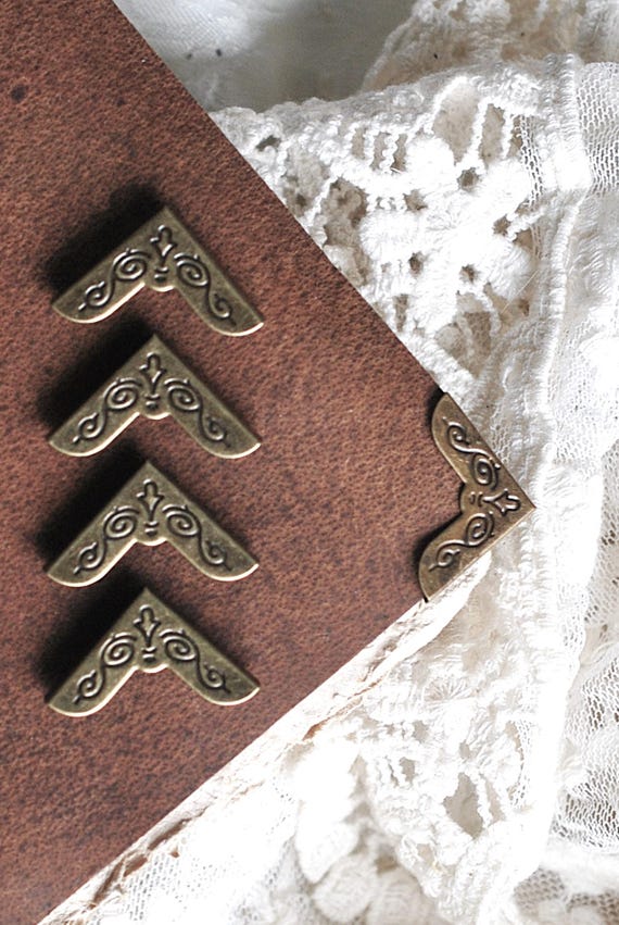 Decorative Antique Brass Metal Corner Protectors for Journal Scrapbook Picture Frame Book Lid Embellishment 4 or 8