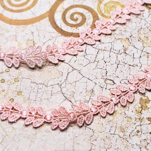 Dainty Leaf Floral Dot Embroidery Light Coral Pink Venice Lace Trim 1/2", Shabby Chic, Lace, Doll Trim, Scrapbook Junk Journal Lace