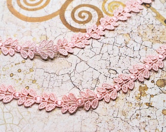 Dainty Leaf Floral Dot Embroidery Light Coral Pink Venice Lace Trim 1/2", Shabby Chic, Lace, Doll Trim, Scrapbook Junk Journal Lace