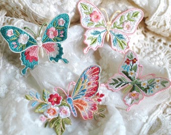 Whimsical Colorful Assorted Bundle of Flower Embroidered Multicolor Butterfly Sew-on/Iron-on Patch