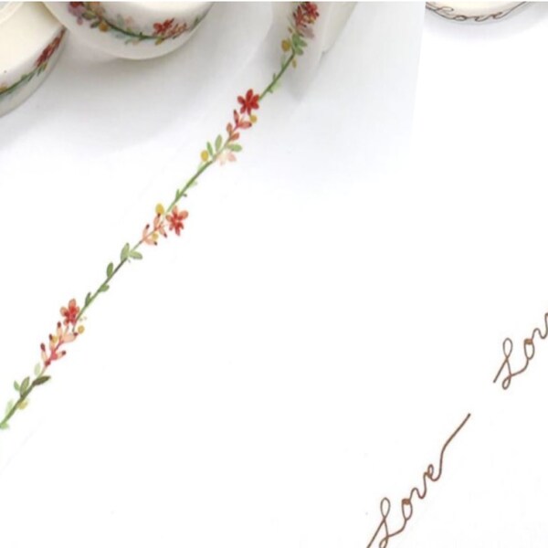 Floral Love Washi Tape, Inspirational, Thin Skinny Washi, Washi Sample, Scrapbooking Tape, Tape Embellishment, Washi Stickers,
