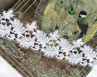 Decorative Embroidered Floral Leaf Vine Eyelash Applique Lace Trim 2" for Journal Scrapbook Slow Stitch Mixed Media Embellishment Creations