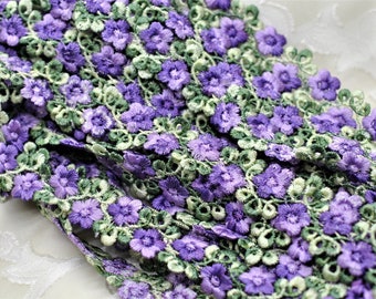 3D Purple Flower Variegated Ombre Embroidered Floral Lace Trim, Shabby Chic Lace, Doll Trim, Scrapbooking Junk Journal Trim, Slow Stitching