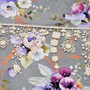 Cream Floral Lace Water Soluble Tassel Fringe Embroidery Hollow Lace Trim, Junk Journal Slow Stitch Snippet Cluster, Scrapbooking Ephemera image 2